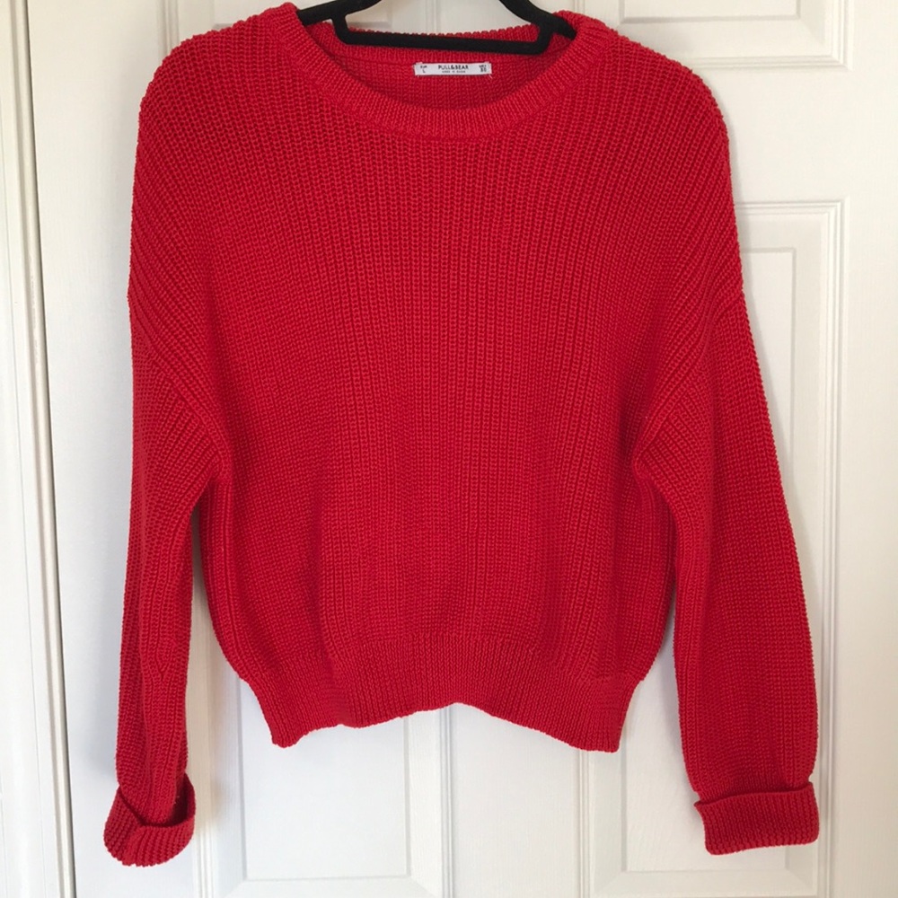 Red Cropped Knit Sweater
